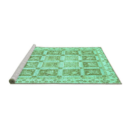 Sideview of Machine Washable Abstract Turquoise Modern Area Rugs, wshabs364turq