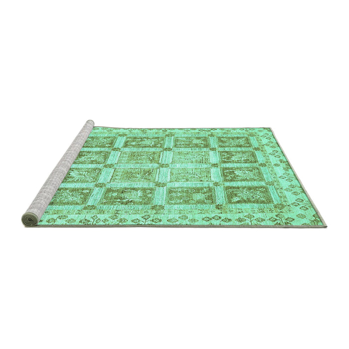Sideview of Machine Washable Abstract Turquoise Modern Area Rugs, wshabs364turq