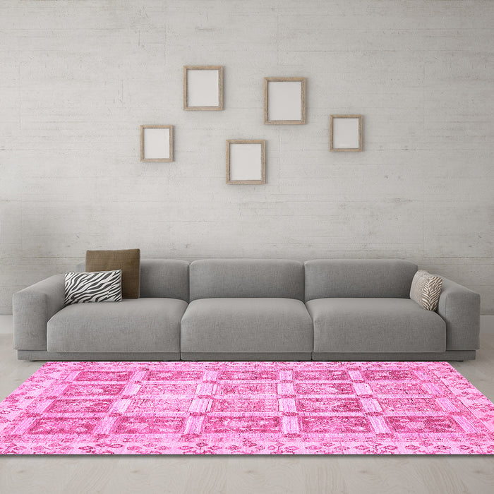 Machine Washable Abstract Pink Modern Rug in a Living Room, wshabs364pnk