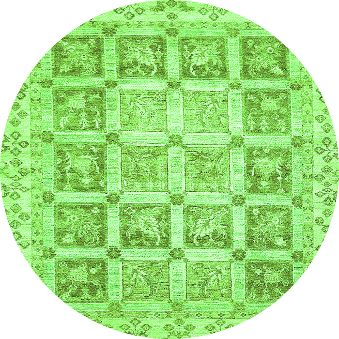 Round Machine Washable Abstract Green Modern Area Rugs, wshabs364grn