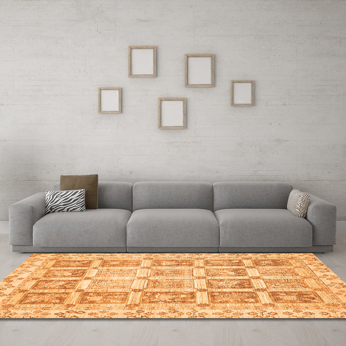 Machine Washable Abstract Orange Modern Area Rugs in a Living Room, wshabs364org
