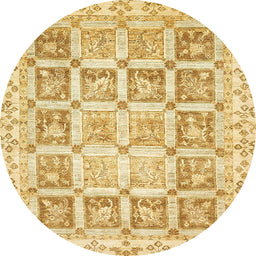 Round Machine Washable Abstract Yellow Rug, wshabs364