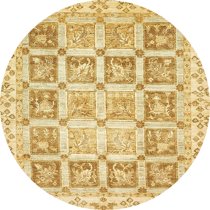 Round Machine Washable Abstract Yellow Rug, wshabs364