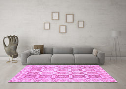 Machine Washable Abstract Purple Modern Area Rugs in a Living Room, wshabs364pur