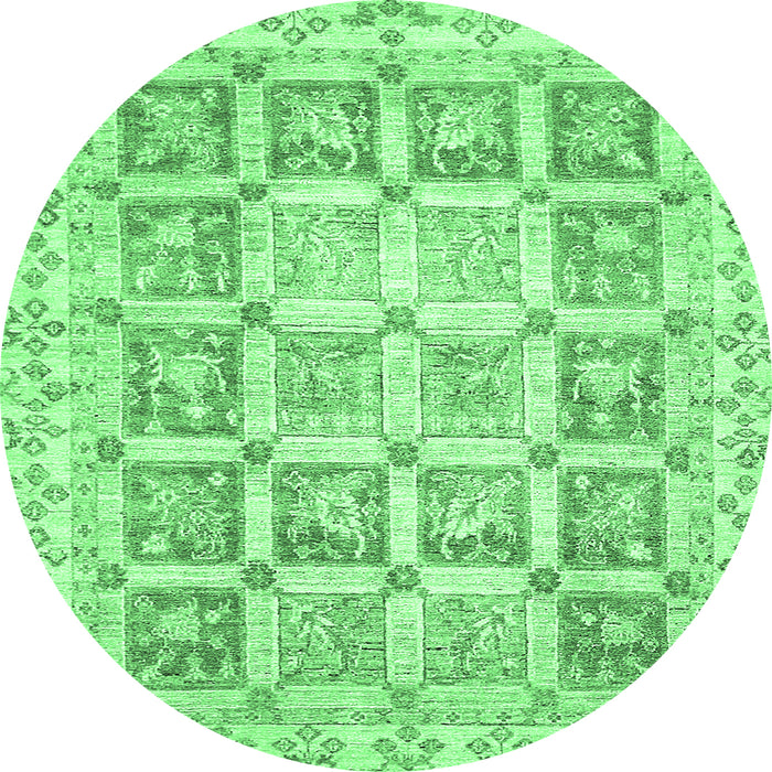 Round Machine Washable Abstract Emerald Green Modern Area Rugs, wshabs364emgrn