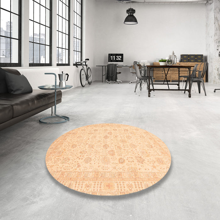 Round Machine Washable Abstract Brown Gold Rug in a Office, wshabs3650
