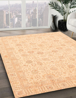 Abstract Brown Gold Oriental Rug in Family Room, abs3650