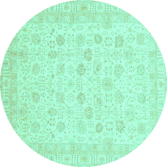 Round Machine Washable Oriental Turquoise Traditional Area Rugs, wshabs3650turq