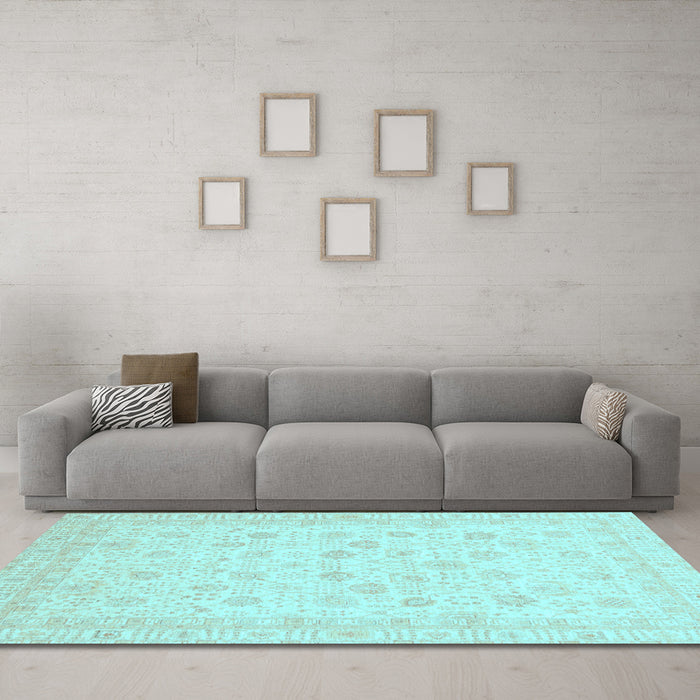 Machine Washable Oriental Light Blue Traditional Rug in a Living Room, wshabs3650lblu