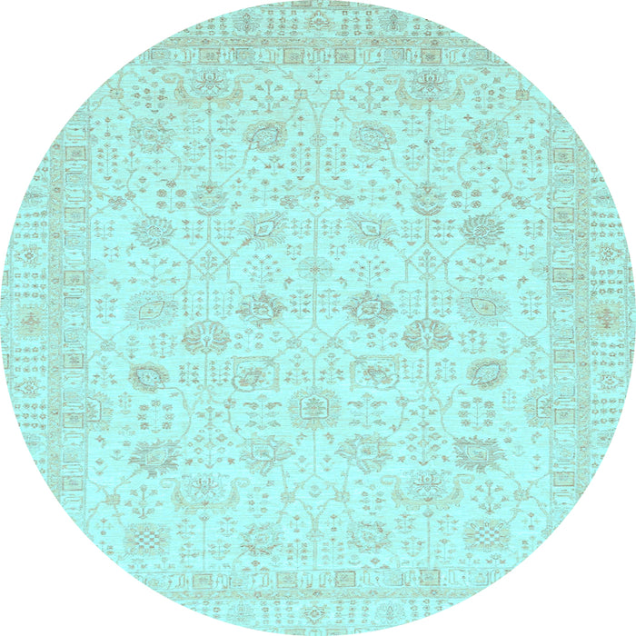 Round Machine Washable Oriental Light Blue Traditional Rug, wshabs3650lblu