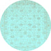 Round Machine Washable Oriental Light Blue Traditional Rug, wshabs3650lblu