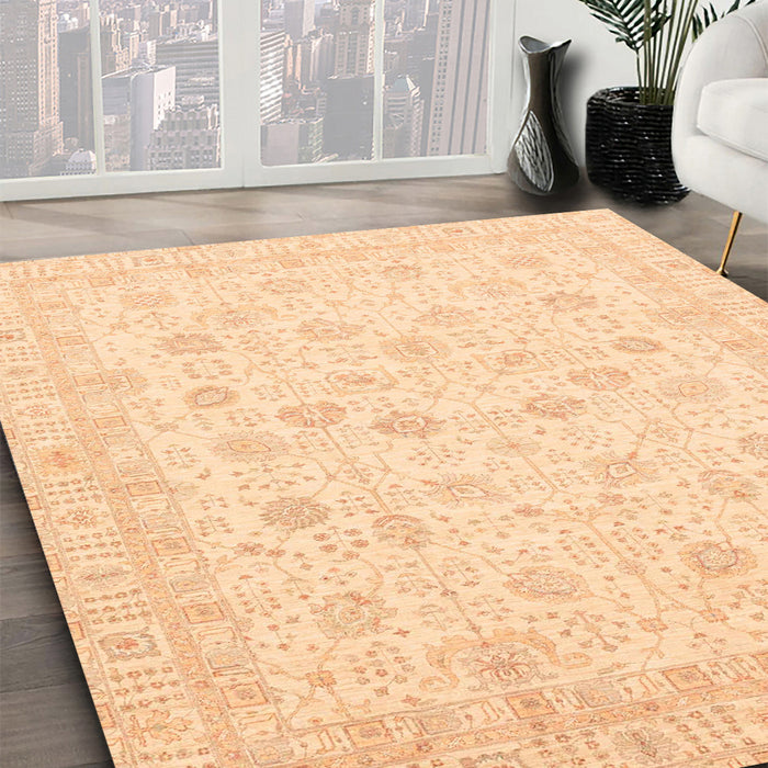 Abstract Brown Gold Oriental Rug in Family Room, abs3650