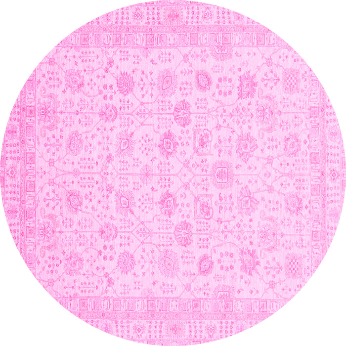 Round Machine Washable Oriental Pink Traditional Rug, wshabs3650pnk