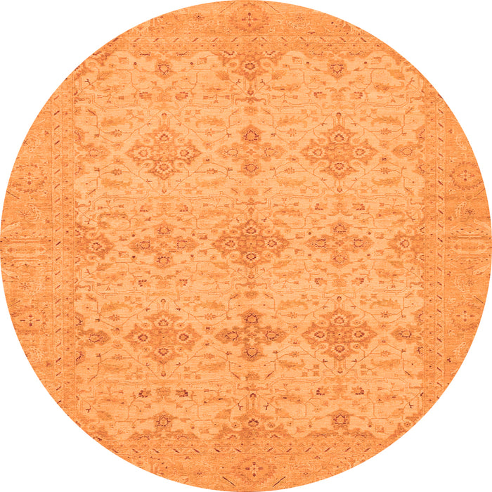 Round Machine Washable Abstract Orange Modern Area Rugs, wshabs3651org