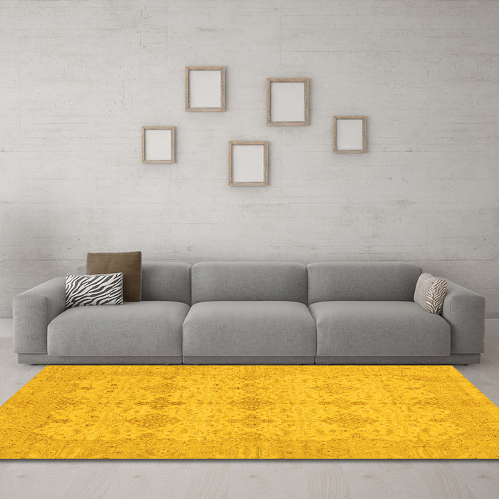 Machine Washable Abstract Yellow Modern Rug in a Living Room, wshabs3651yw