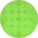 Round Machine Washable Abstract Green Modern Area Rugs, wshabs3651grn