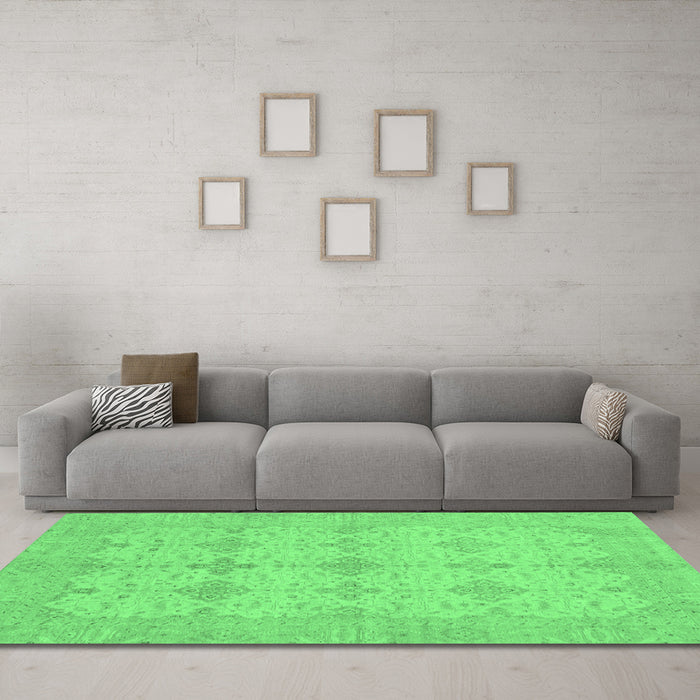 Machine Washable Abstract Emerald Green Modern Area Rugs in a Living Room,, wshabs3651emgrn