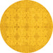 Round Abstract Yellow Modern Rug, abs3651yw