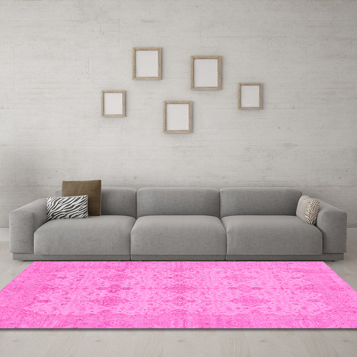 Machine Washable Abstract Pink Modern Rug in a Living Room, wshabs3651pnk