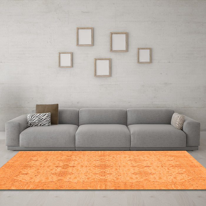 Machine Washable Abstract Orange Modern Area Rugs in a Living Room, wshabs3651org