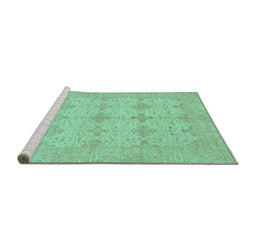 Sideview of Machine Washable Abstract Turquoise Modern Area Rugs, wshabs3651turq