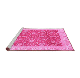 Sideview of Machine Washable Oriental Pink Traditional Rug, wshabs3652pnk