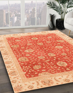 Machine Washable Abstract Orange Red Rug in a Family Room, wshabs3652