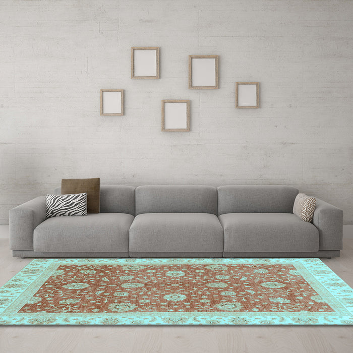 Machine Washable Oriental Light Blue Traditional Rug in a Living Room, wshabs3652lblu
