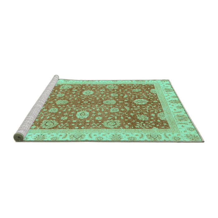 Sideview of Machine Washable Oriental Turquoise Traditional Area Rugs, wshabs3652turq