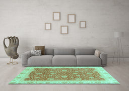Machine Washable Oriental Turquoise Traditional Area Rugs in a Living Room,, wshabs3652turq