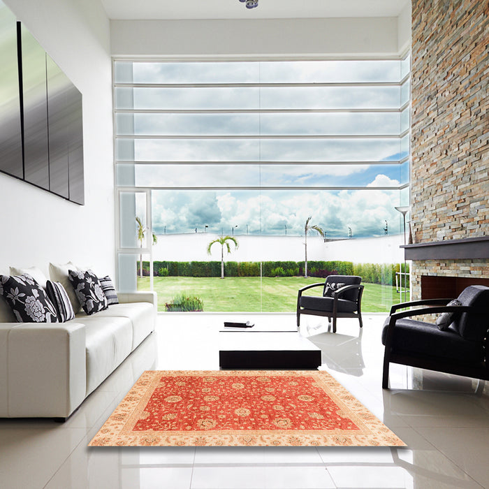 Square Machine Washable Abstract Orange Red Rug in a Living Room, wshabs3652