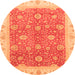 Round Machine Washable Oriental Orange Traditional Area Rugs, wshabs3652org