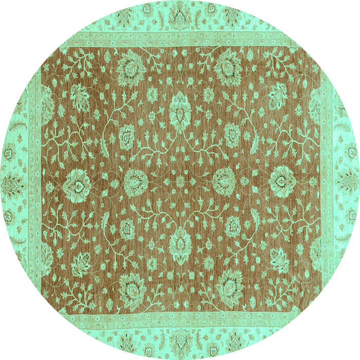 Round Machine Washable Oriental Turquoise Traditional Area Rugs, wshabs3652turq
