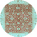 Round Oriental Light Blue Traditional Rug, abs3652lblu