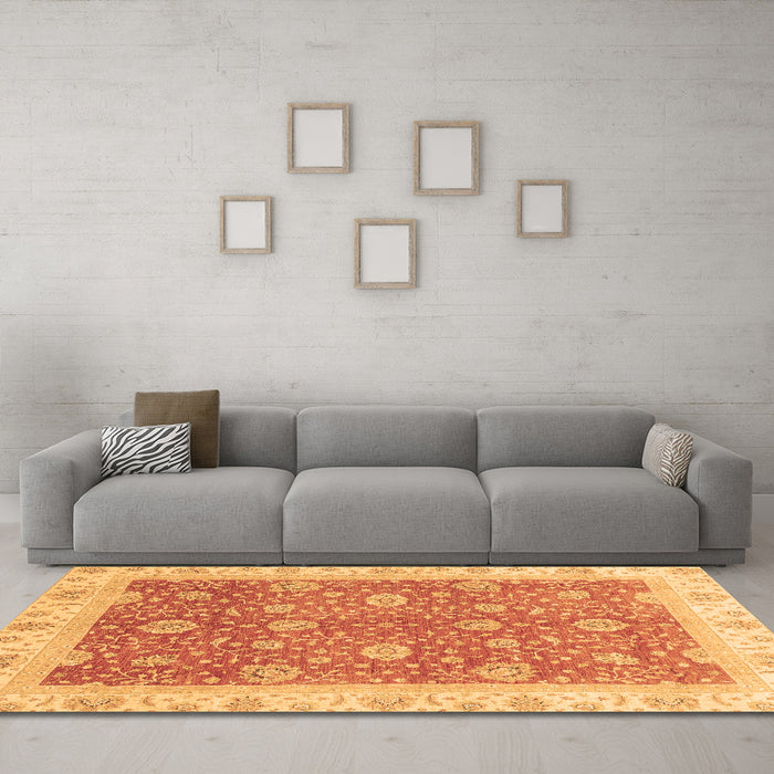 Machine Washable Oriental Brown Traditional Rug in a Living Room,, wshabs3652brn