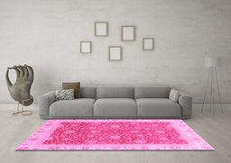 Machine Washable Oriental Pink Traditional Rug in a Living Room, wshabs3652pnk