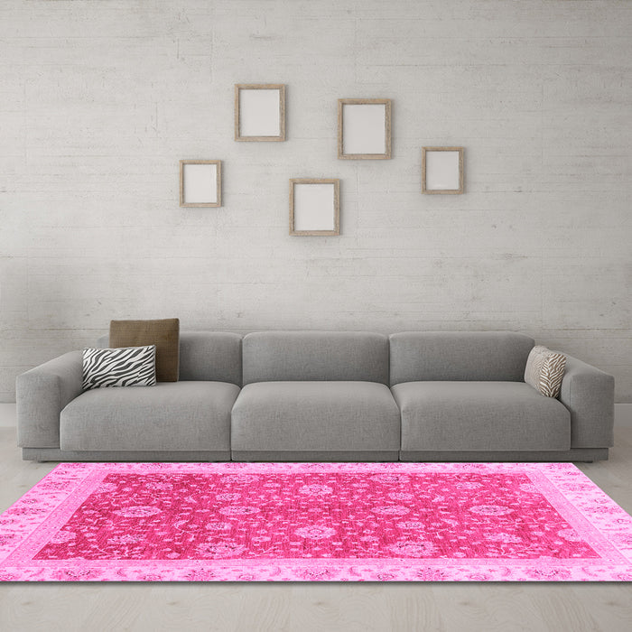 Machine Washable Oriental Pink Traditional Rug in a Living Room, wshabs3652pnk