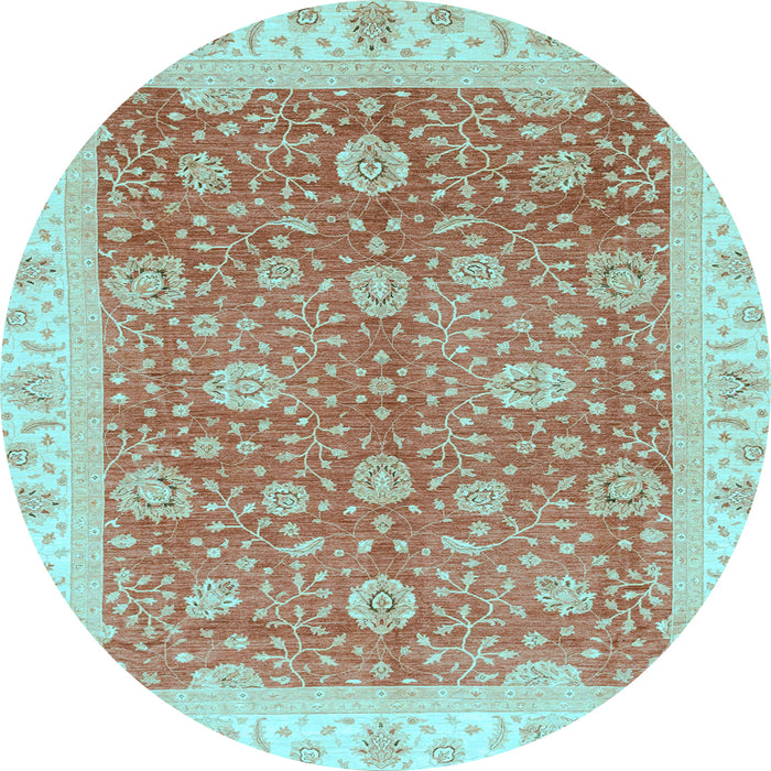Round Machine Washable Oriental Light Blue Traditional Rug, wshabs3652lblu