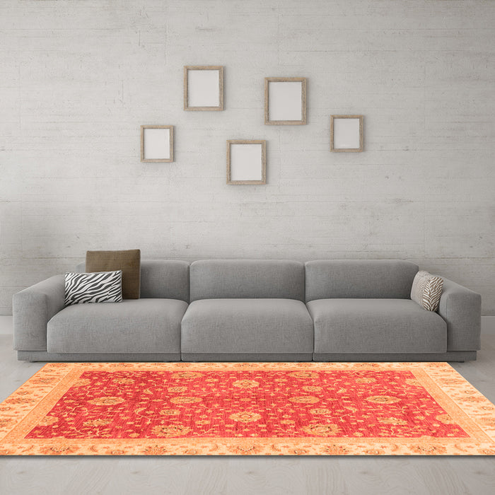 Machine Washable Oriental Orange Traditional Area Rugs in a Living Room, wshabs3652org
