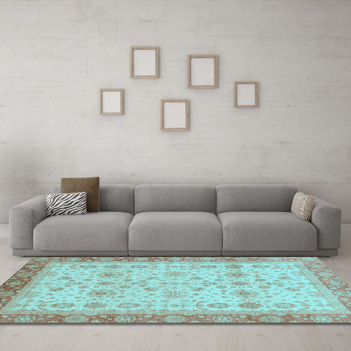 Machine Washable Oriental Light Blue Traditional Rug in a Living Room, wshabs3653lblu