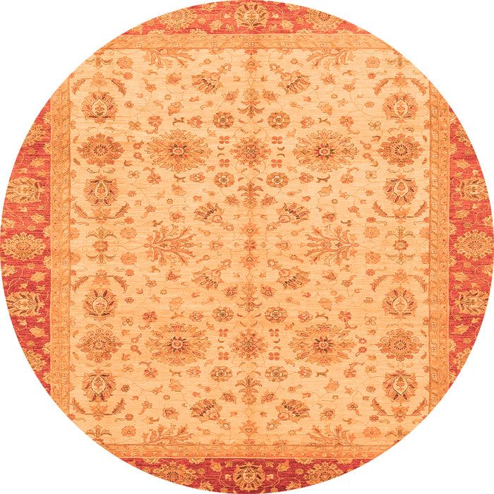 Round Machine Washable Oriental Orange Traditional Area Rugs, wshabs3653org