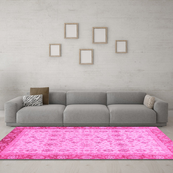 Machine Washable Oriental Pink Traditional Rug in a Living Room, wshabs3653pnk