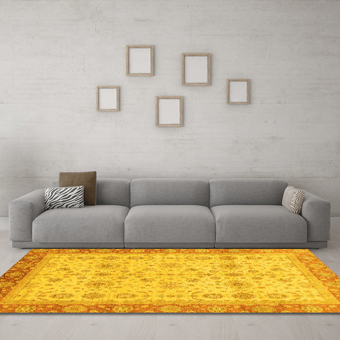 Machine Washable Oriental Yellow Traditional Rug in a Living Room, wshabs3653yw