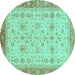 Round Oriental Turquoise Traditional Rug, abs3653turq