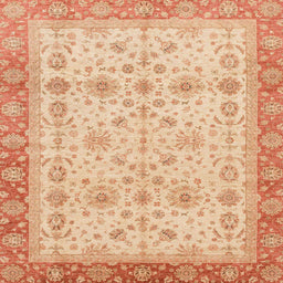Square Abstract Indian Saffron Orange Oriental Rug, abs3653