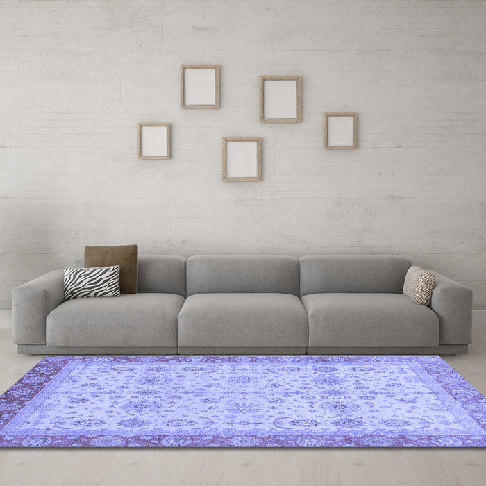 Machine Washable Oriental Blue Traditional Rug in a Living Room, wshabs3653blu