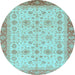 Round Machine Washable Oriental Light Blue Traditional Rug, wshabs3653lblu