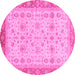 Round Machine Washable Oriental Pink Traditional Rug, wshabs3653pnk