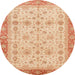 Round Machine Washable Abstract Indian Saffron Orange Rug, wshabs3653