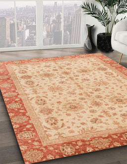 Machine Washable Abstract Indian Saffron Orange Rug in a Family Room, wshabs3653